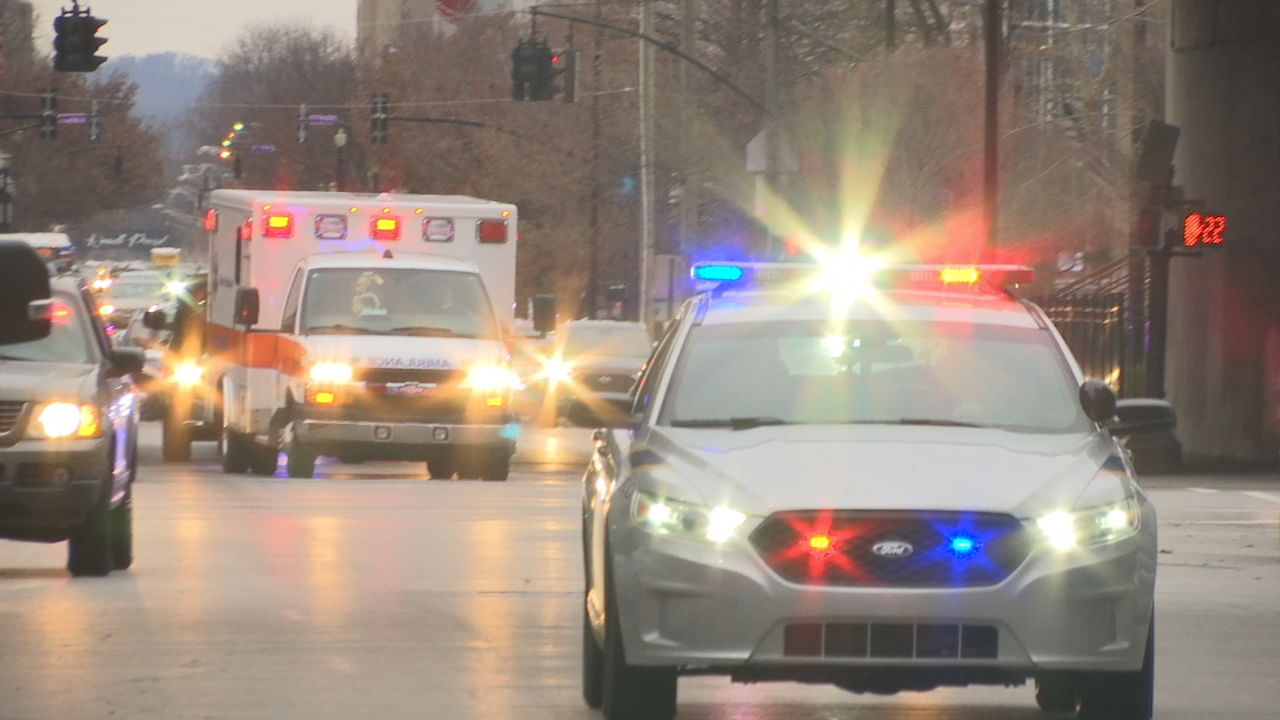 Ambulance / police escort after boy hit by vehicle in Sellersburg - Dec. 3, 2019